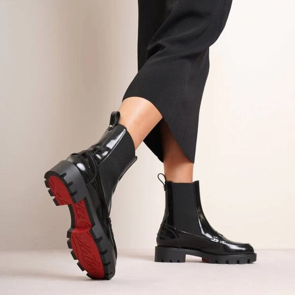 Christian Louboutin Montezu Chelsea Lug Sole Ankle Boot Chunky Patent 39 - Picture 2 of 13